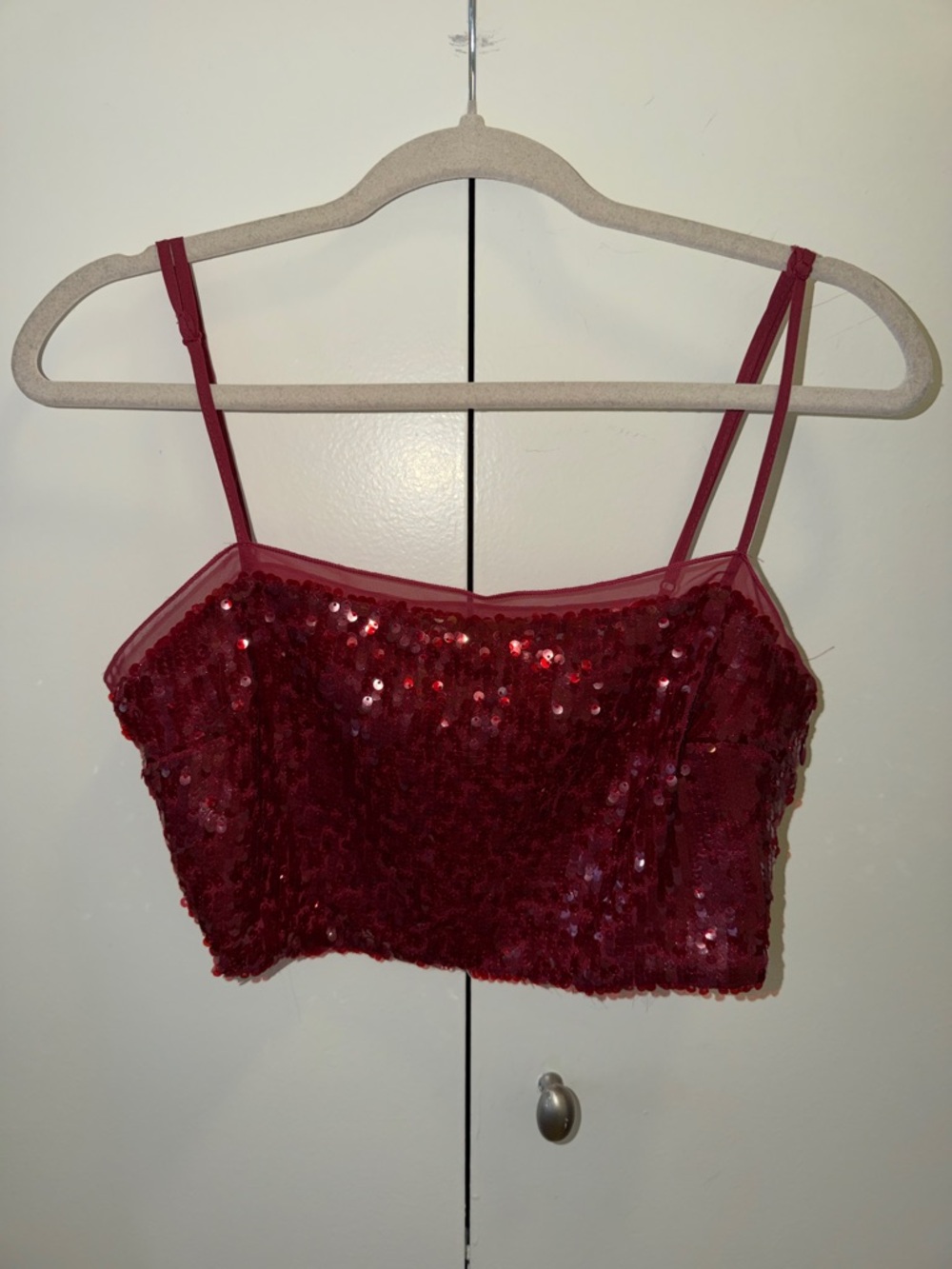 Zara Burgundy Sequin Crop Top